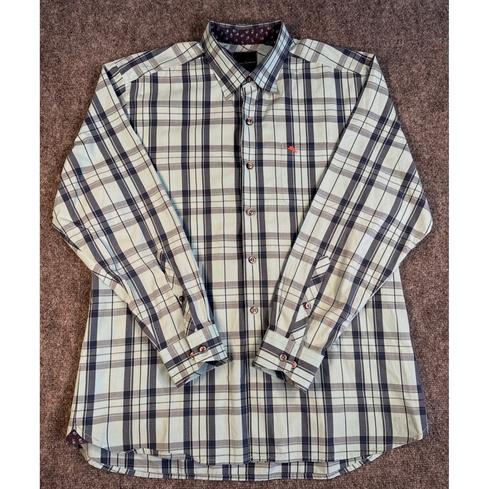 Tommy Bahama Mens Large Mint Green Pima Cotton Plaid Button‎ Down Shirt